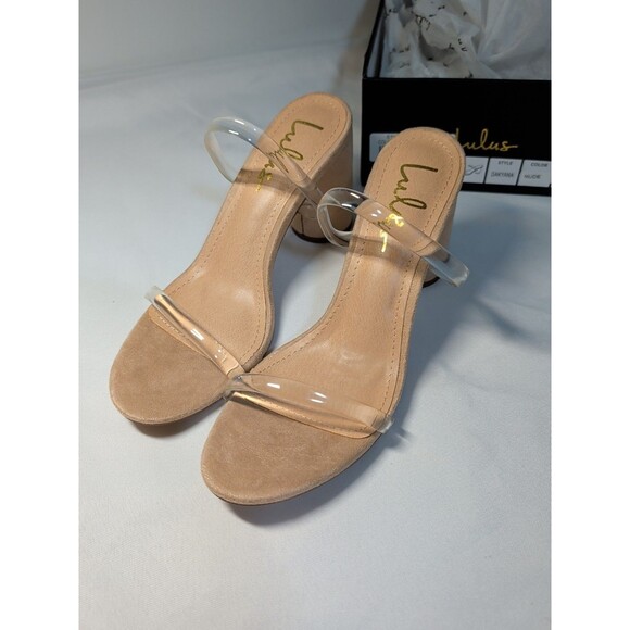 Women's Lulus Nude Color Dakyana Chunky Heels Sandals Toe Straps  Size 8 1/2 - Picture 2 of 7